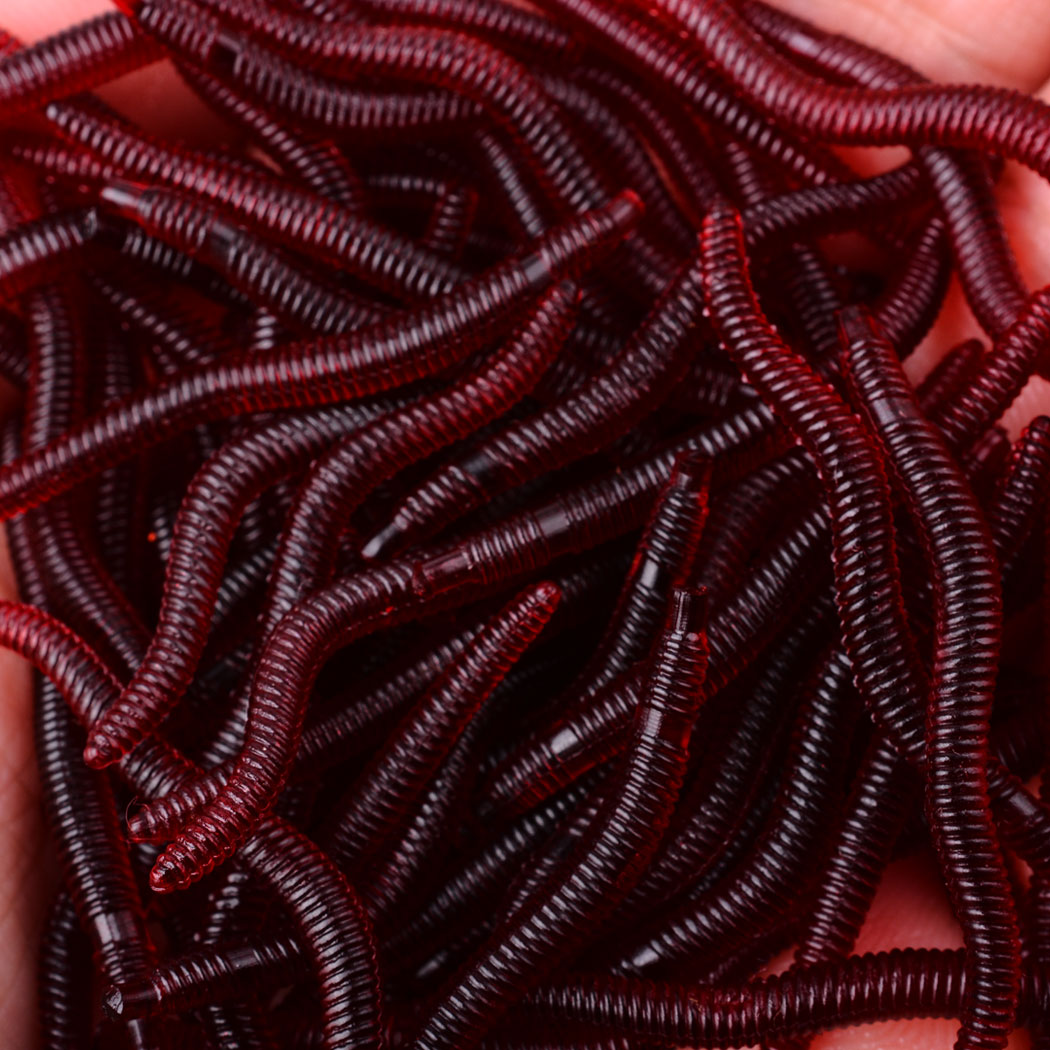 Aglaonema Red - 50Pcs เหมือนจริง Red Worm นุ่ม35มม.Earthworm เหยื่อตกปลาซิลิโคนเหยื่อประดิษฐ์