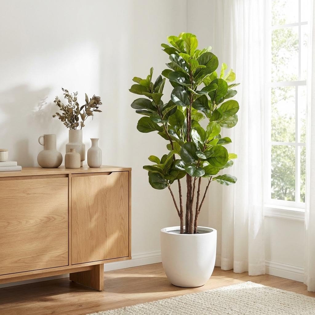 Ficus Lyrata Tree - ต้นมะเดื่อใบแฉกประดิษฐ์ ขนาด 5 ฟุต ต้นไม้ปลอมสำหรับตกแต่งบ้าน ต้นฟิคัส