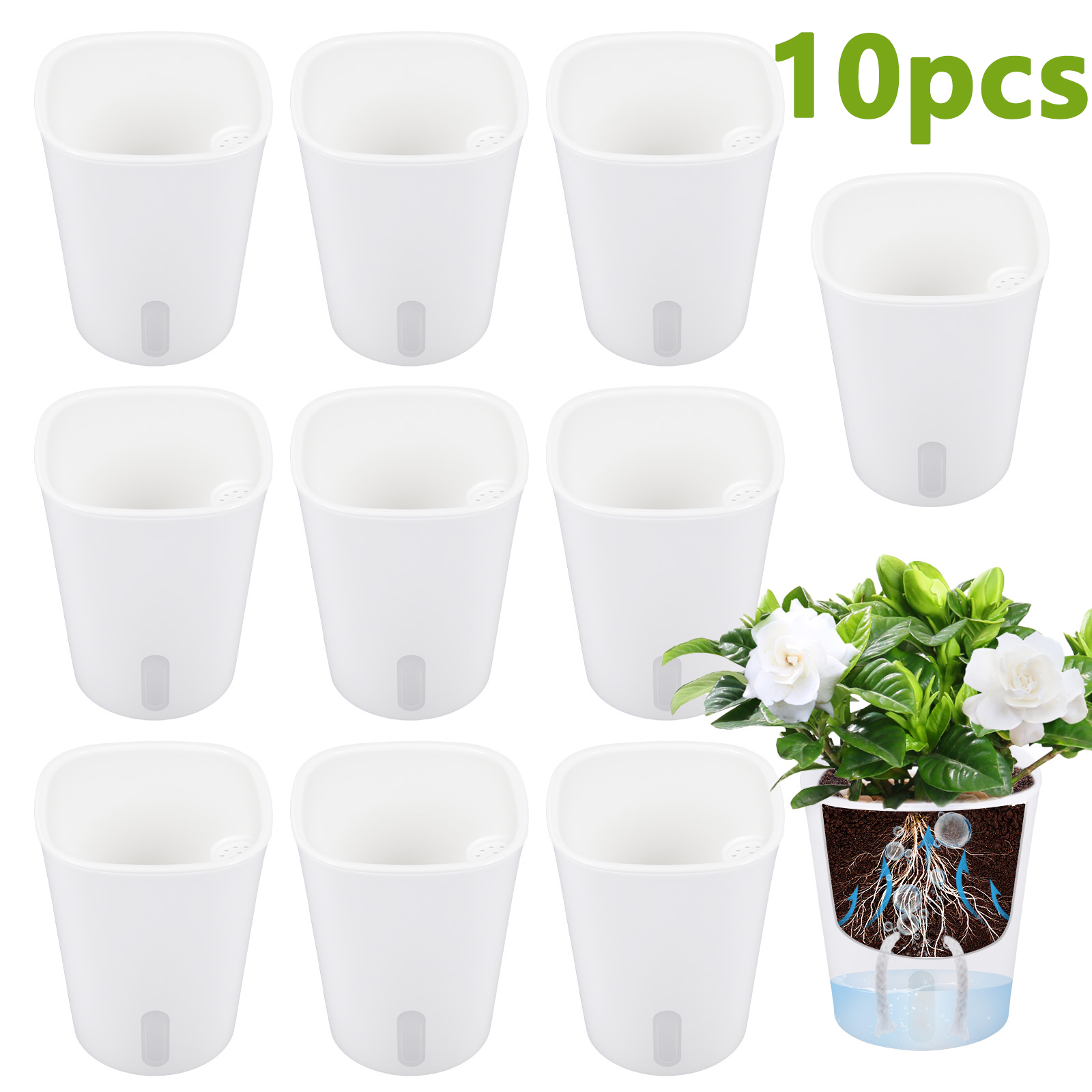 Aloe Vera Pot - กระถางต้นไม้พลาสติกแบบรดน้ำเอง 10 ชิ้น กระถางปลูกพืชไฮโดรโปนิกส์ เชือกฝ้ายรดน้ำ กระถางปลูกไม้อวบน้ำ
