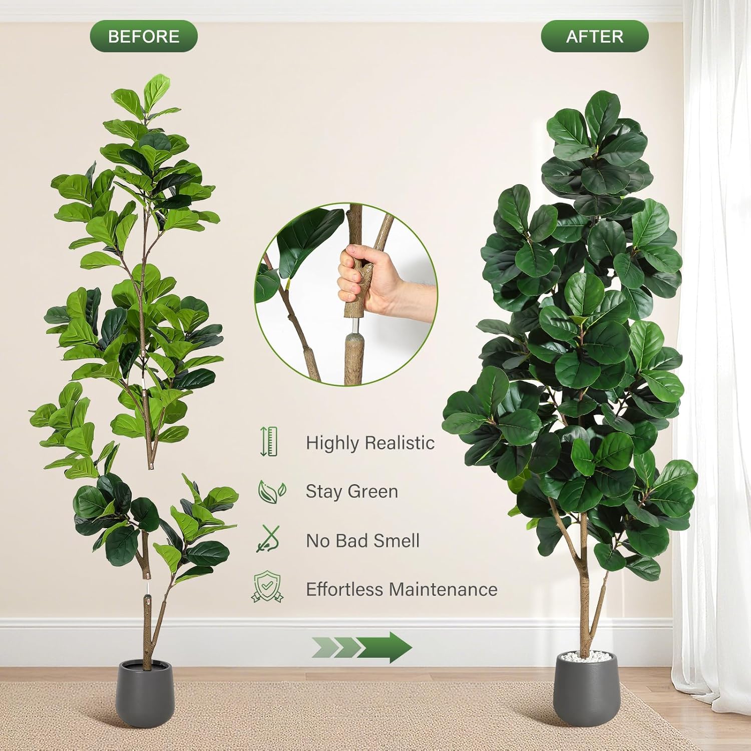 ต้นไทรใบกลองปลอมขนาด 4 ฟุต/5 ฟ - Ficus Lyrata Tree บทวิจารณ์และราคา